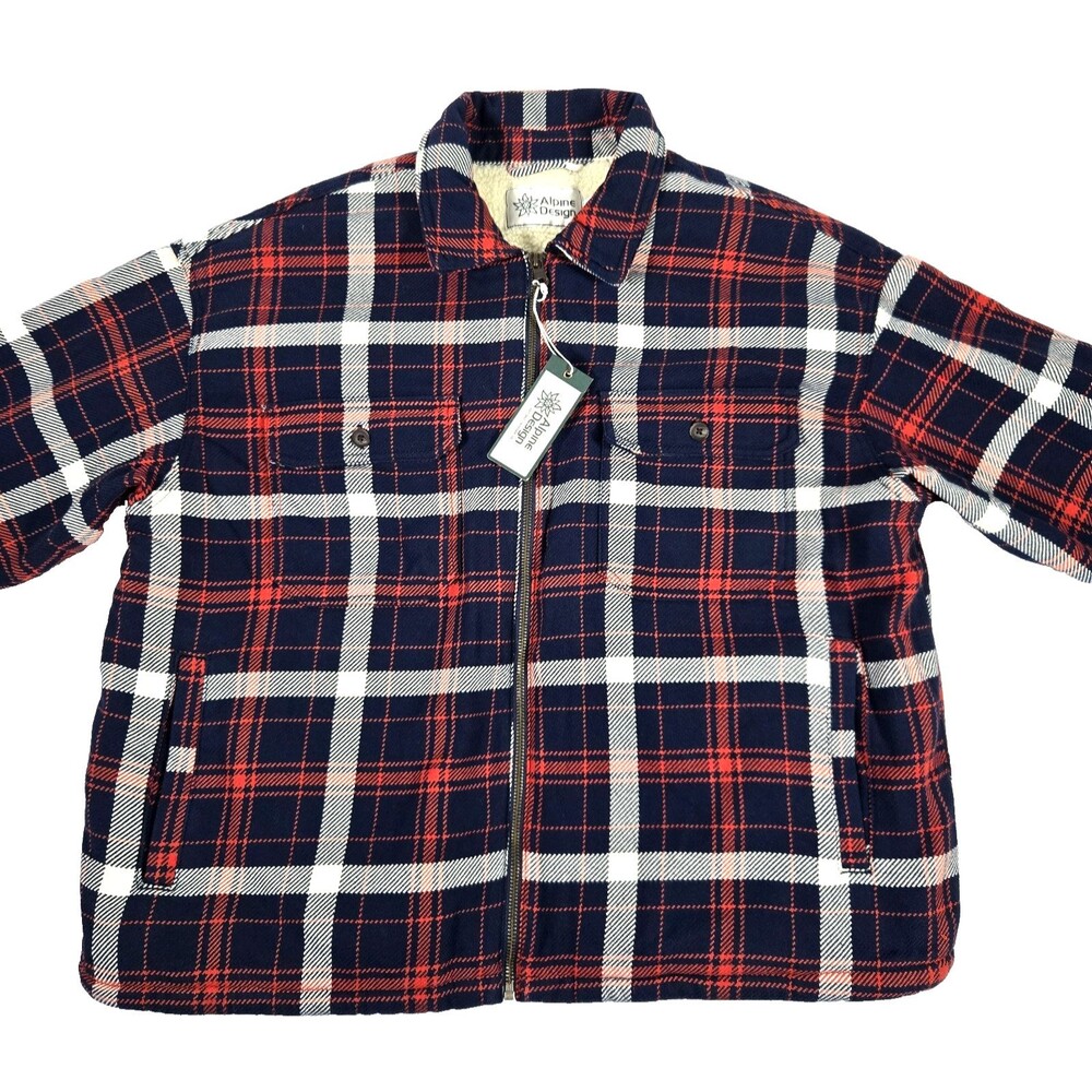 Alpine Design Women's Sherpa Lined Full Zip Jacket Size XL Navy Plaid New